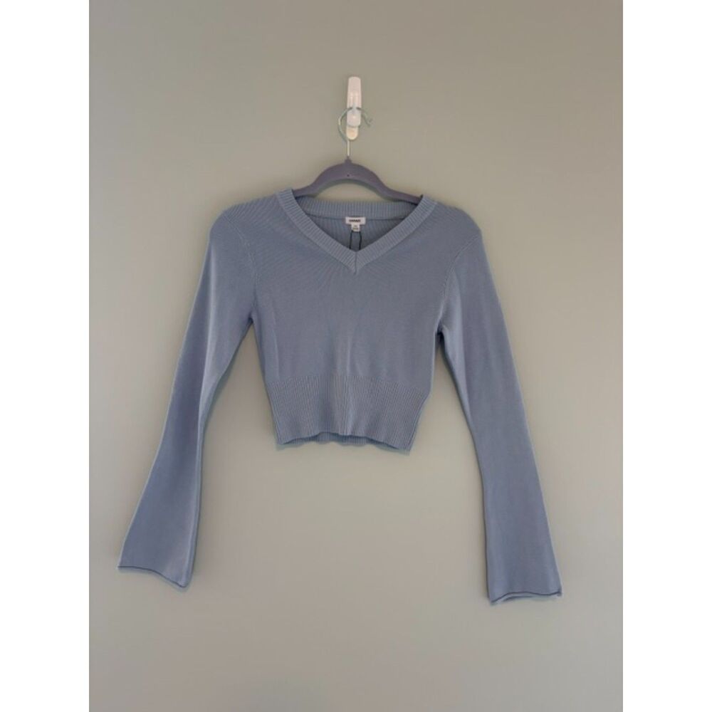 NWT Garage Ivy V Neck Kentucky Blue Cropped Flare Sleeve Sweater Cardigan Size S
